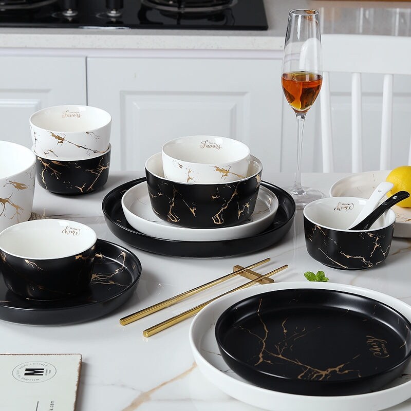 Gambar One Nordic food tableware ceramics sweethearts bowl dishes suit single 2 pair home plate light of luxury