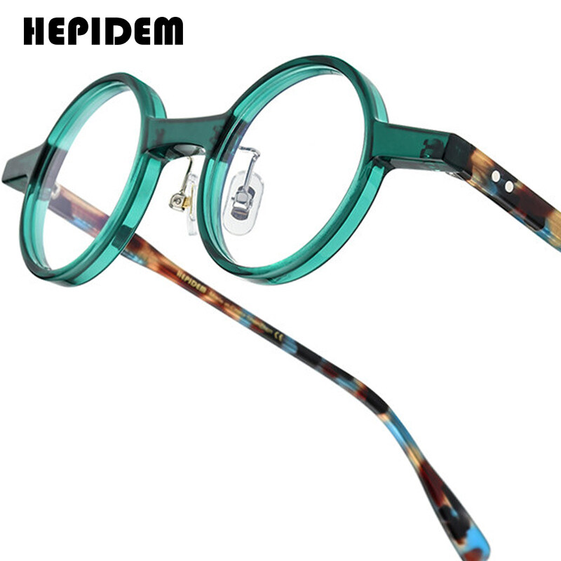 HEPIDEM Acetate Glasses Frame Men Famous Brand Design Retro Round Women Nerd Eyeglasses Iron Man Jap