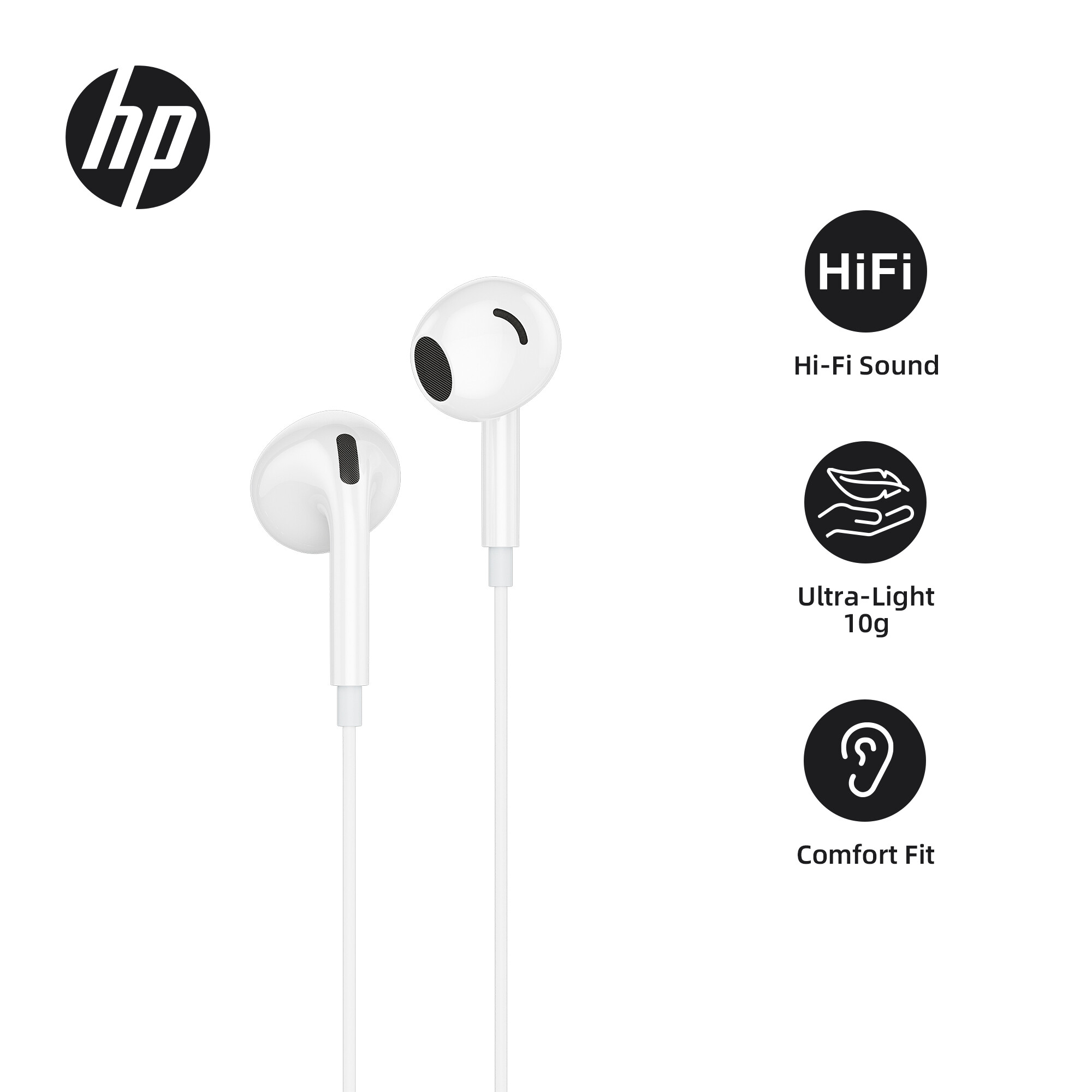HP In-Ear Wired Earphones - 13mm Driver 360° Sound HD Mic for Gaming Music Calls DHH-1112 ราคา 318 บาท*ส่งฟรี