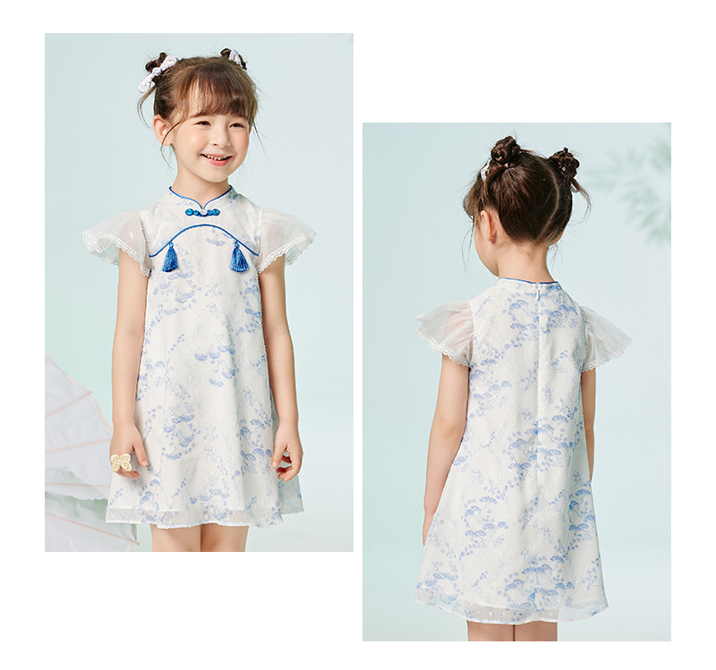 Gaun Anak Balabala Gaun Anak Perempuan Gaun Bayi Musim Panas 2023 Gaun Anak Baru Gaya Amerika Manis Cheongsam Pasang Surut