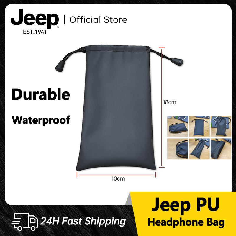 Jeep Universal Waterproof PU Leather Soft Headphone Bag Earphone Headset Pouch Headphone Case Mobile Phone Storage bag Hard Disk Cable Card Storage Bag ราคา 39 บาท*ส่งฟรี