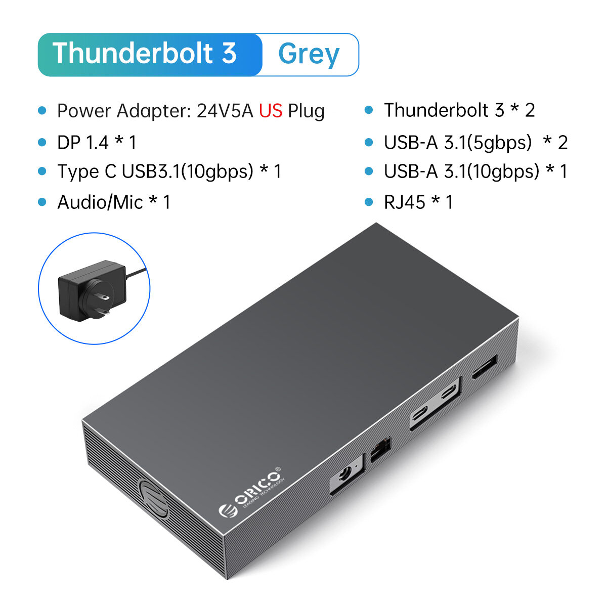 ORICO Thunderbolt 3 USB C trạm nối với M.2 SATA/ NVMe SSD bao vây 8k60hz Ethernet 100W PD loại Hub U