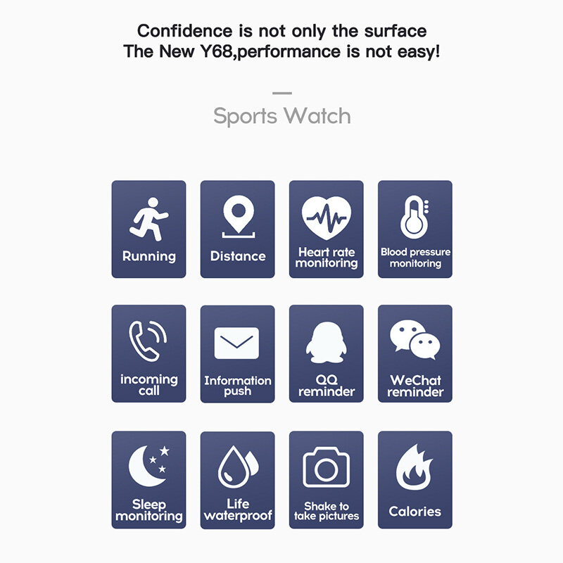Free Strap 100% Original Y68 Đồng Hồ Thông Minh Bluetooth Không Thấm Nước Tập Thể Dục Huyết Áp Tracker Máy Theo Dõi Nhịp Tim D20 Smartwatch Đối Với Apple IOS Android 10