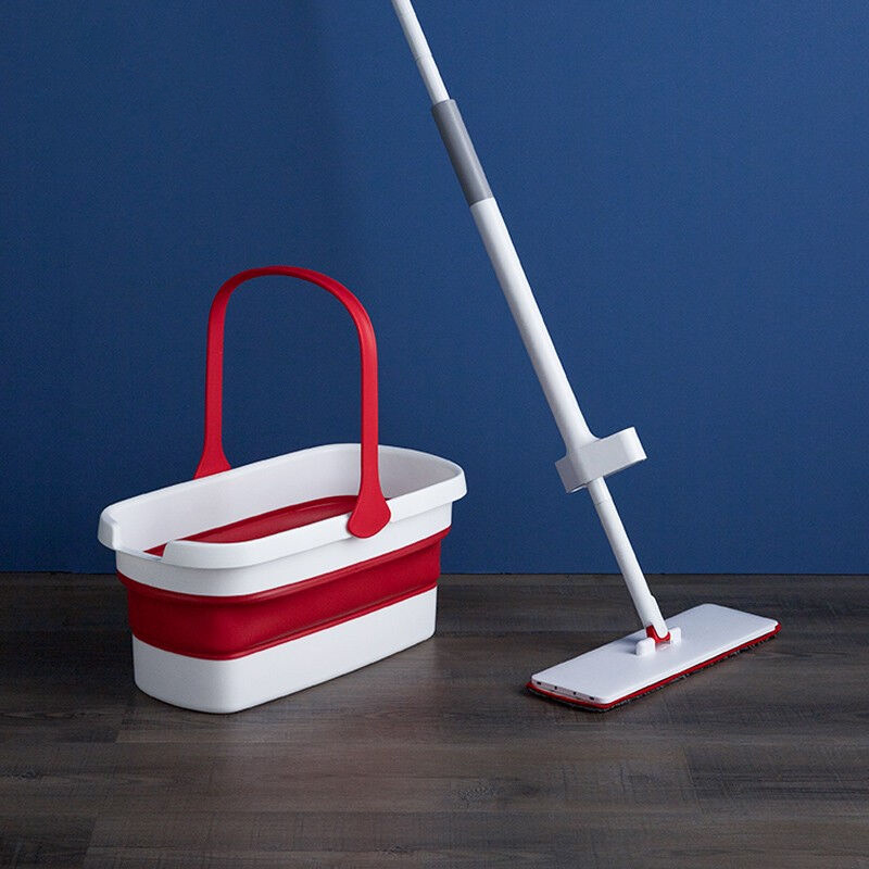 BOOMJOY Flat Squeeze Mop and Folding Bucket Free Hand Washing Floor Cleaning Mop Microfiber Mop Pad Cleaning Tools on Hardwood Laminate ราคา 446 บาท*ส่งฟรี