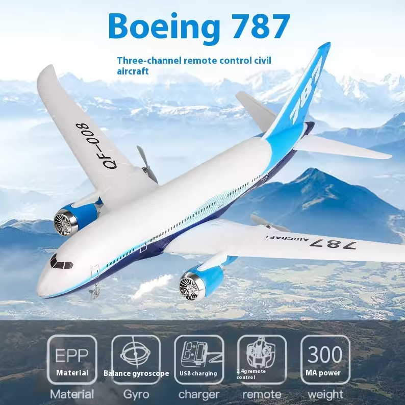 RC máy bay Boeing 787 tàu lượn qf008 2.4G điện điều khiển từ xa máy bay ba kênh cánh cố định máy bay