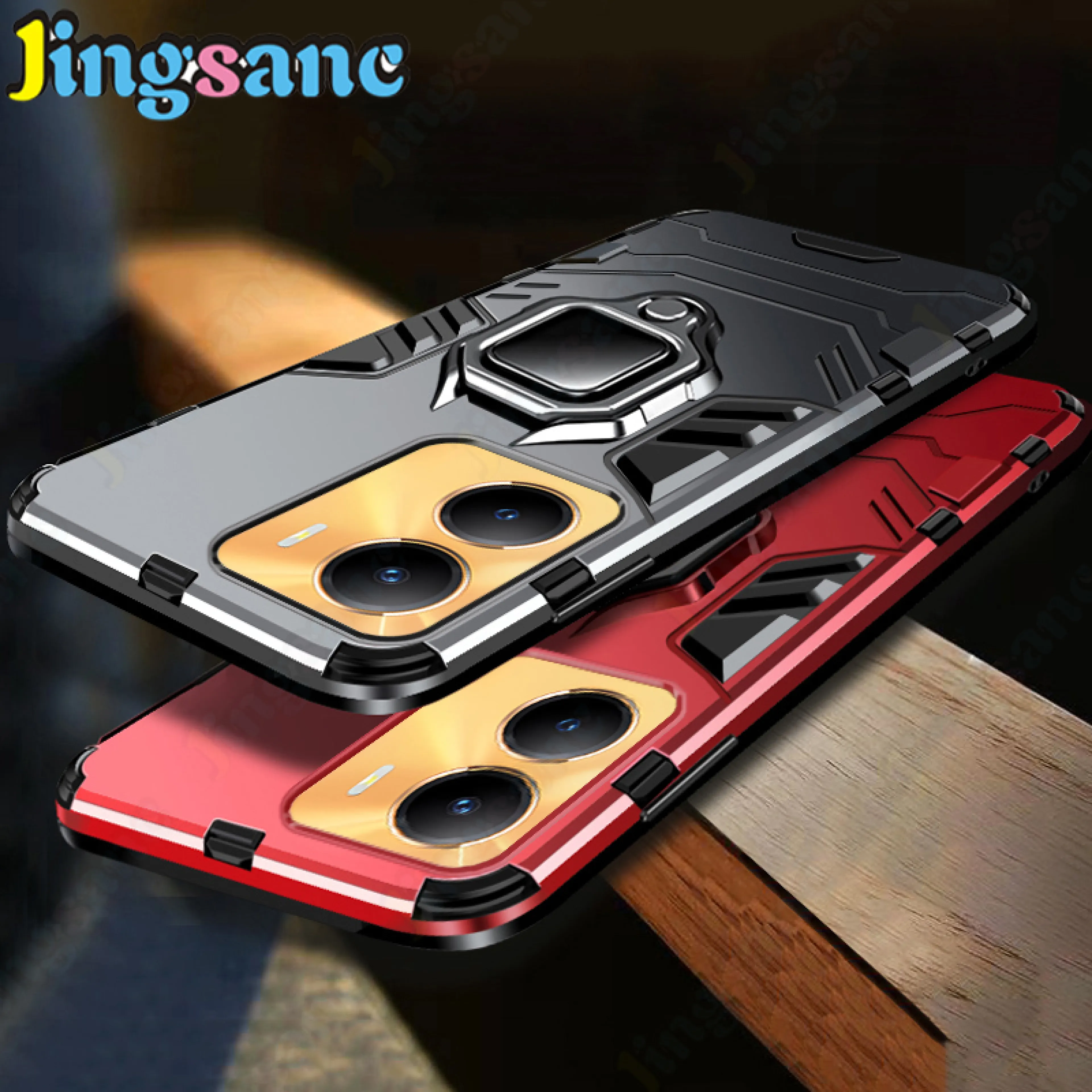 Jingsanc For VIVO Y56 Case Shockproof Casing With 360 Rotating Car Holder Adsorption Hard PC+Soft Silicone Frame Protection Back Cover A8-1
