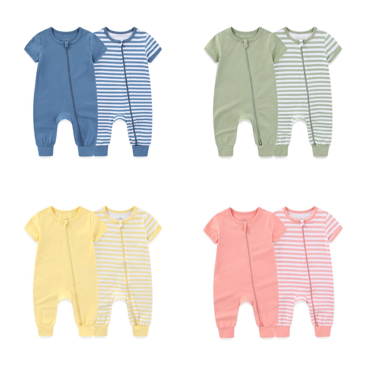 Kiddiezoom 0-24Months Baby Romper 100%Cotton Baby Frog Suit Two-Piece Set Solid Color+Striped Short Sleeved Baby Clothes