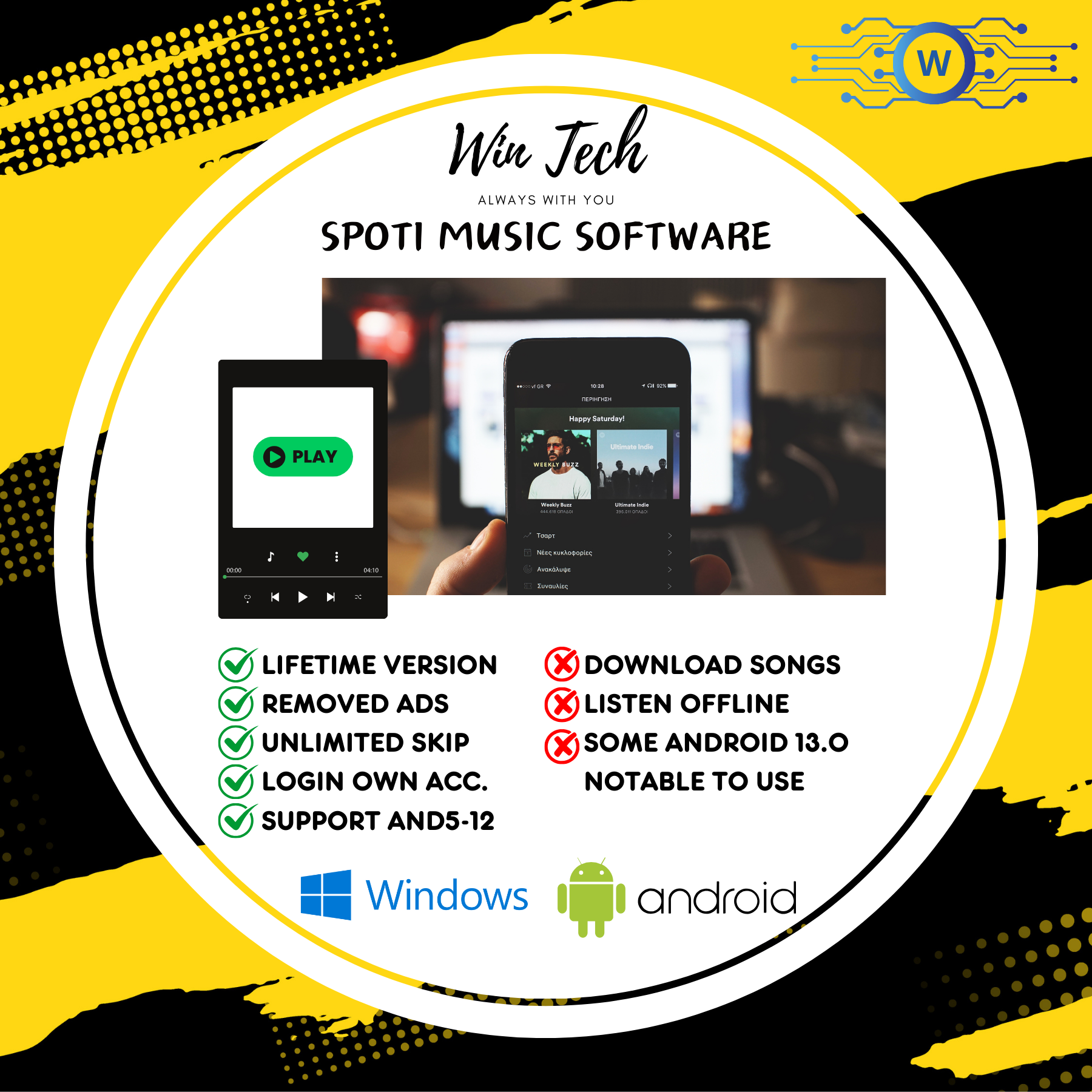 Premium Spotify Plan No Ads, Unlimited Skip, Windows Android