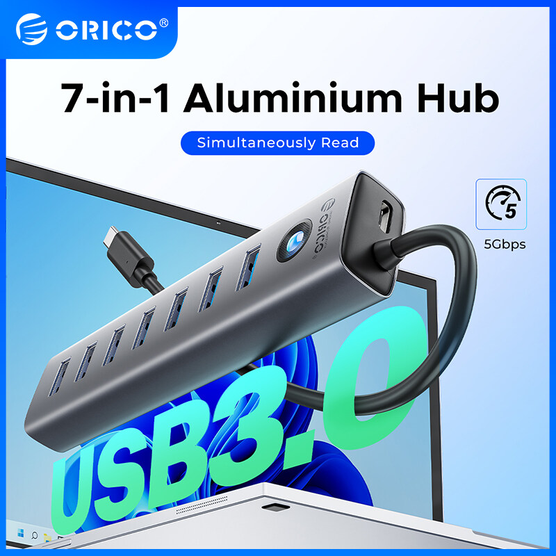 ORICO USB HUB Loại C 7 trong 1 USB HUB 7 Bộ chuyển đổi cổng với Loại C Bộ chuyển đổi điện cho PC Lap