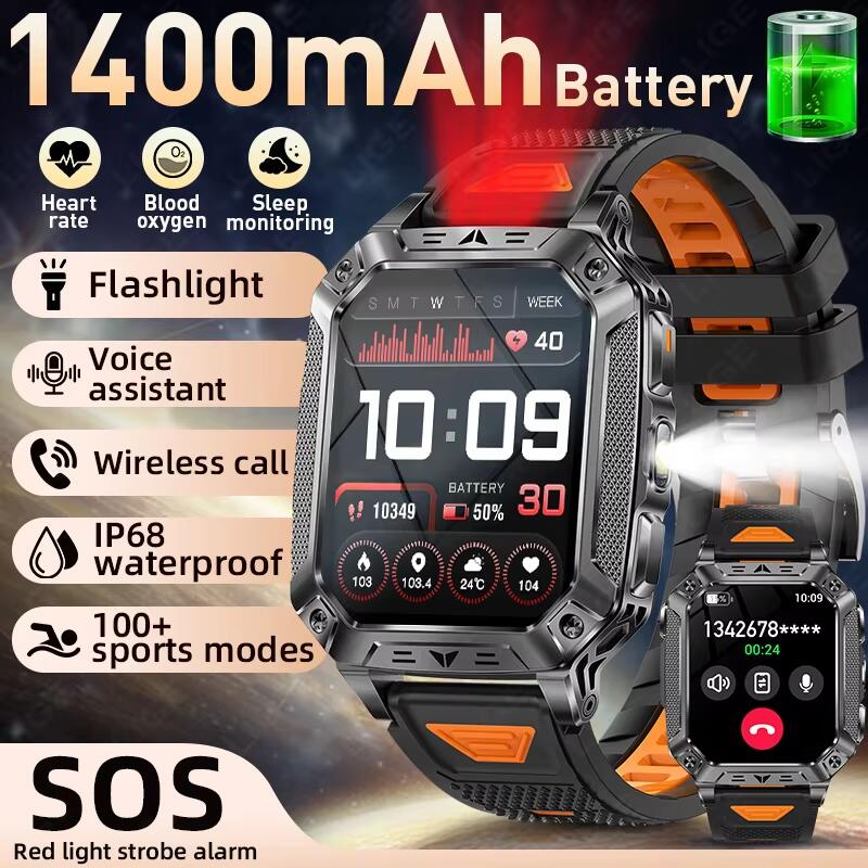 LIGE Smart Watch Men 1400mAh Large Capacity Battery Outdoor SOS Flashlight IP68 Sports Fitness Tracker Voice Calling Smart Women Watch For Android IOS ราคา 1,269 บาท*ส่งฟรี