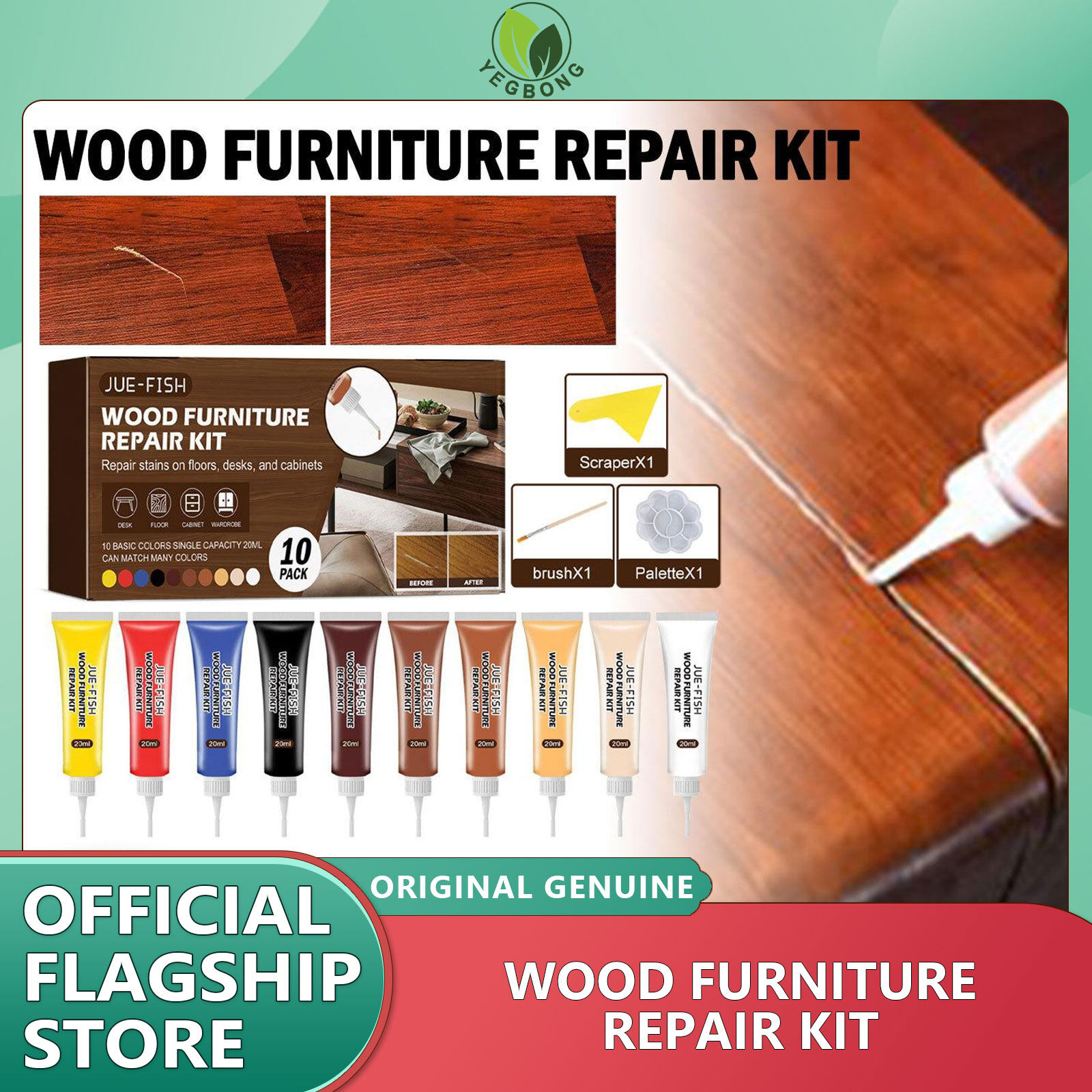 Jue-Fish Furniture Refinishing Wood Door Floor Furniture Repair Cream Paint Wood Pothole Scratch Repair Material Free Shipping Wood Furniture Repair Kits Wood Door Floor Furniture Repair Paint Wood Filler Touch Up Marker Furniture Refinishing Tool - ยี่ห้อ YEGBONG ราคา 357 บาท*ส่งฟรี