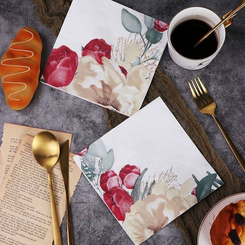 Chinoiserie tã giấy khăn ăn dùng một lần 6.5x6.5 "retro hoa tráng miệng bữa tối tay Khăn ăn khách giấy trang trí khăn tay