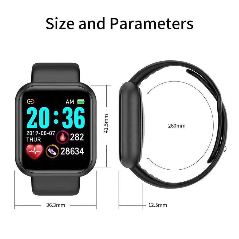 Free Strap 100% Original Y68 Đồng Hồ Thông Minh Bluetooth Không Thấm Nước Tập Thể Dục Huyết Áp Tracker Máy Theo Dõi Nhịp Tim D20 Smartwatch Đối Với Apple IOS Android 17