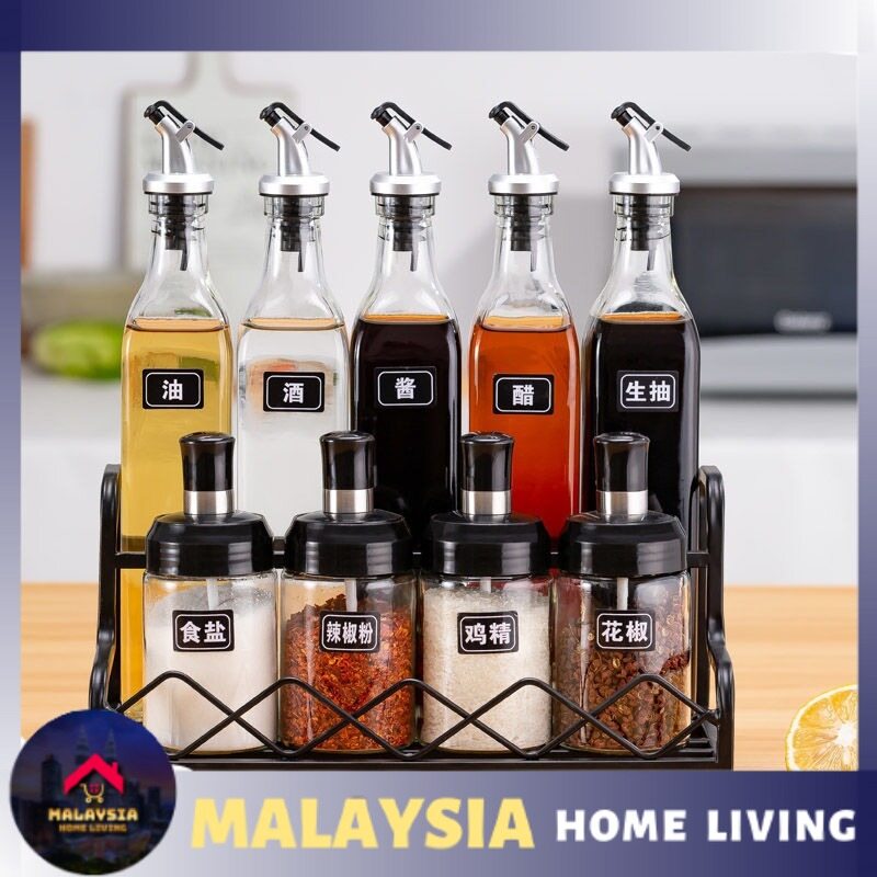 Gambar Glass Seasoning Bottle Oil Jar Oil Bottle Spice Storage with Spoon Cover Integrated Sealed Condiment Set Kitchen Kitchen Accessories Tools Set