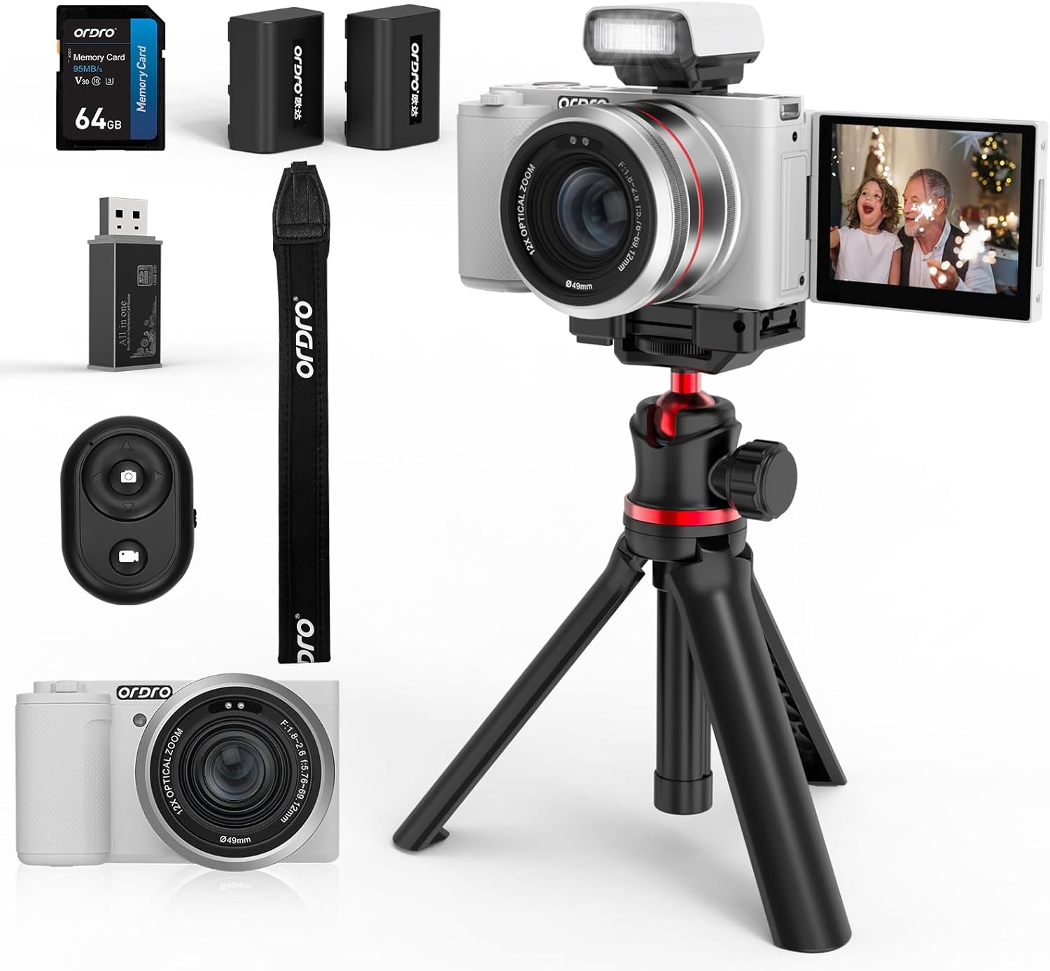ORDRO G730 5K Digital Cameras for Photography - 64MP 12X Optical Zoom Travel Content Creator Camera & YouTube Vlogging Camera with Flip Screen, Flash& Tripod Grip, 64GB Memory Card ราคา 11,888 บาท*ส่งฟรี