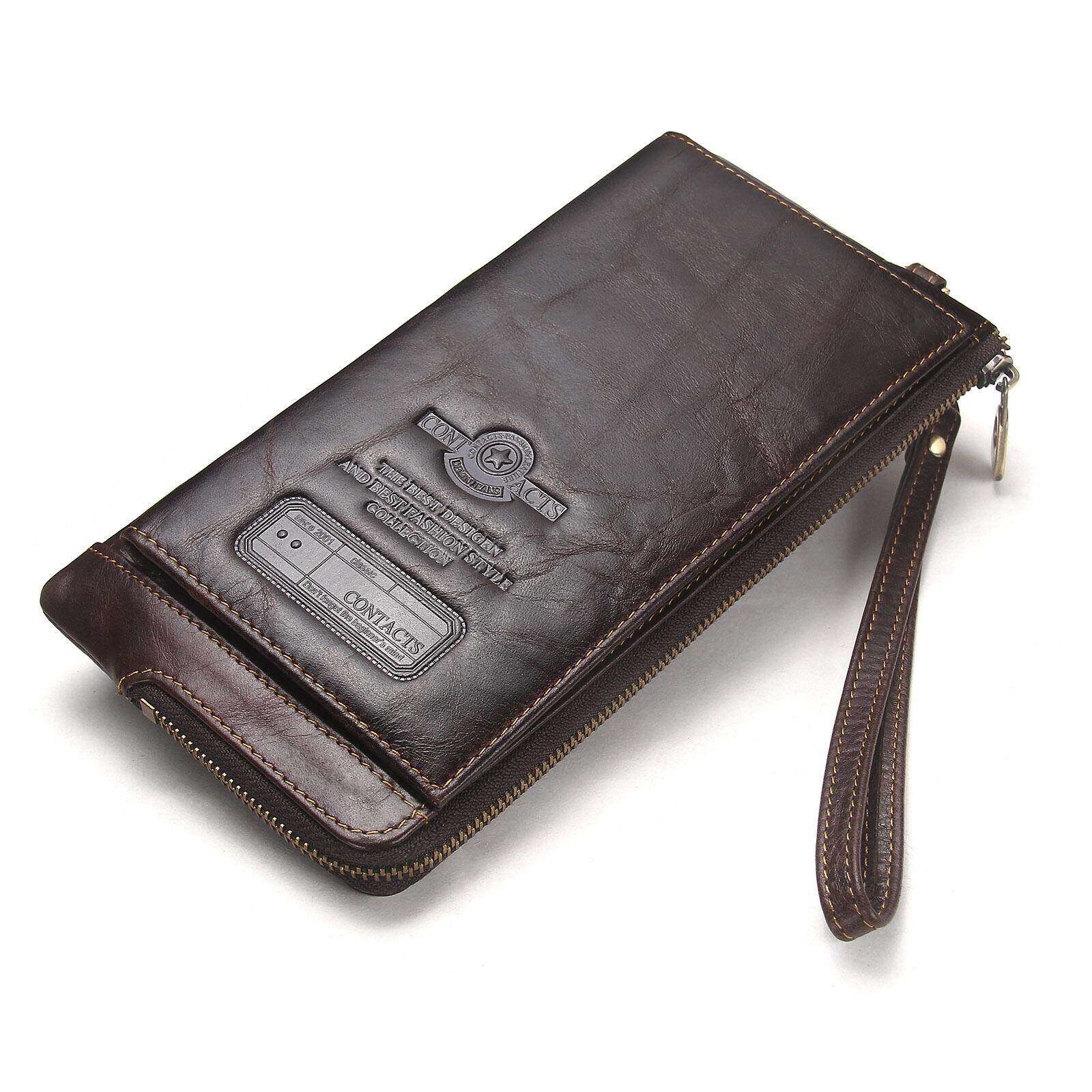 CONTACT'S Genuine Leather Wallet For Men Long Clutch Wallets RFID Credit Card Holder Male Zipper Cellphone Pocket