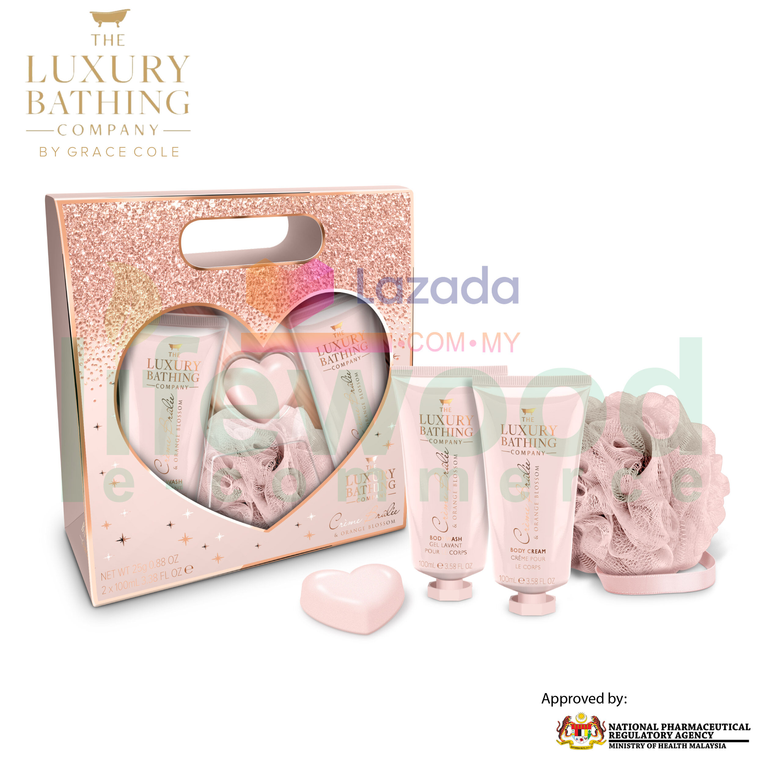 Gambar THE LUXURY BATHING COMPANY Heart 100ml Body Wash, 100ml Body Cream, 25g Bath Fizzer and Body Polisher