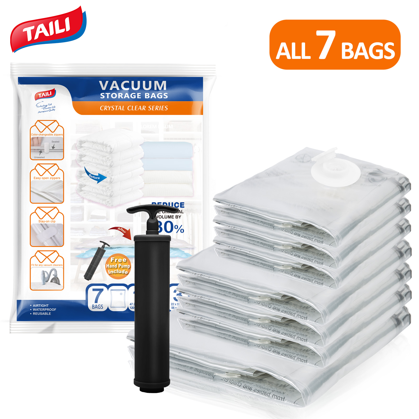 Taili túi lưu trữ chân không túi nén bơm tay để lưu trữ quần áo du lịch Túi Máy Bọc Chân không túi chân không có thể khóa lại cho giường, gối, chăn, quần áo, chăn