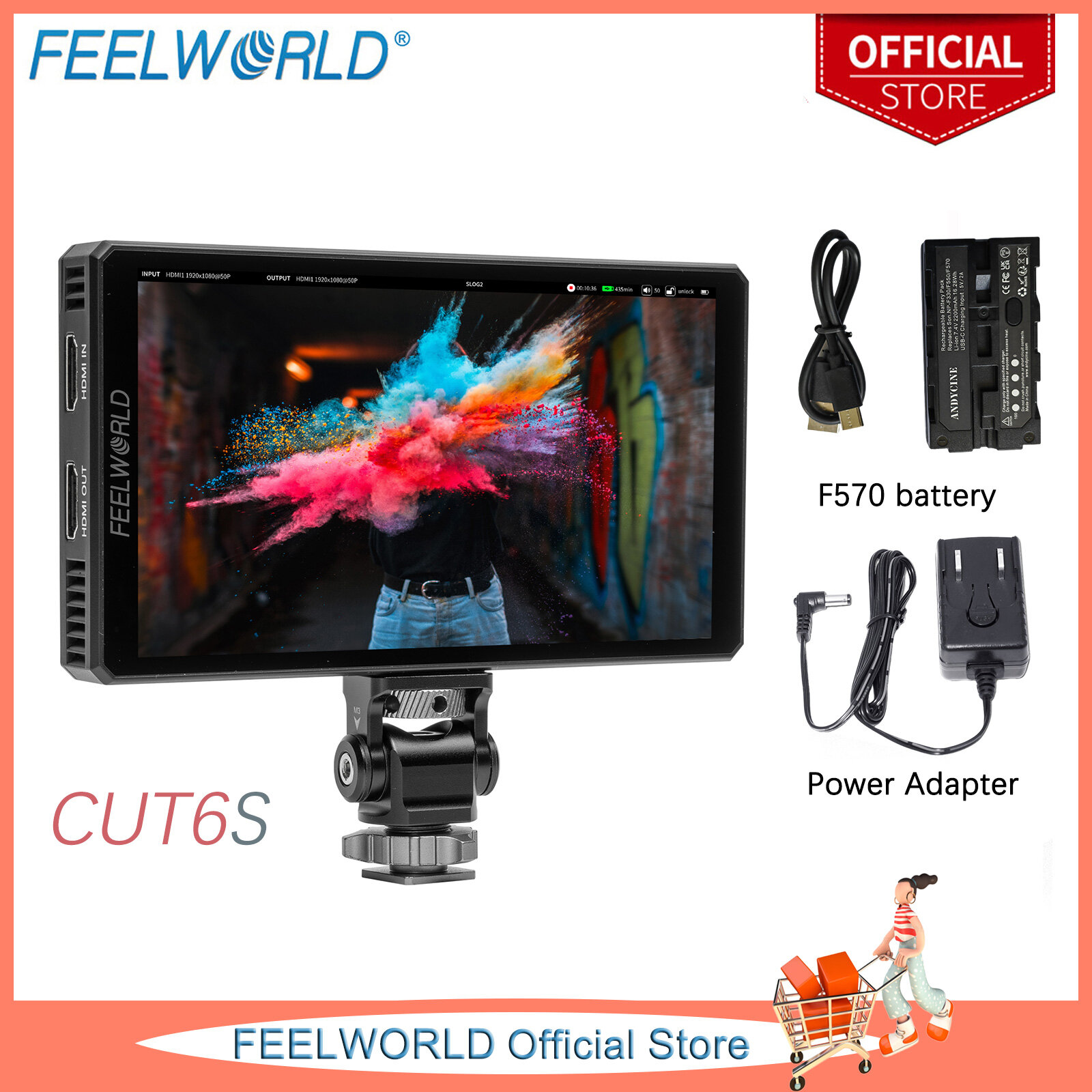 FEELWORLD CUT6S 6 Inch USB 2.0 Recorder Filed Camera DSLR Monitor 4K HDMI SDI Input Output with Touch Screen Waveform HDR HDMI Loop Out LUT 1920x1080 Full HD ราคา 9,089 บาท*ส่งฟรี