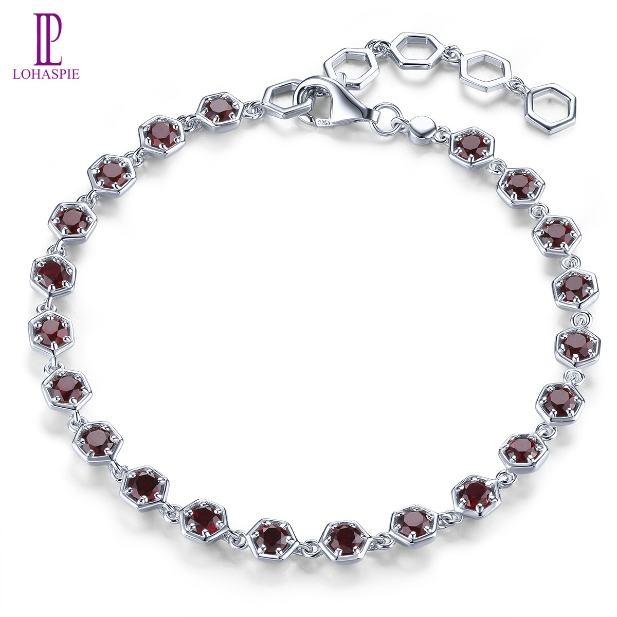 Lohaspie Đồ Trang Sức Tinh Khiết 3.2 Carats 925 Vòng tay bạc Ban Đầu Vòng tay Garnet tự nhiên thời trang nữ Vòng Đeo Tay Garnet Birthstone đá quý màu đỏ 925 trang sức bạc