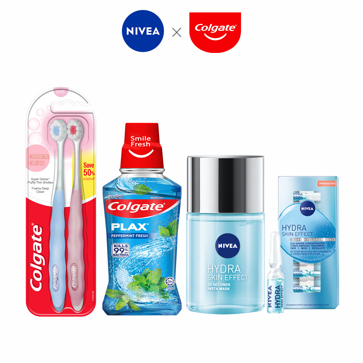 Gambar NIVEA Hydra Skin Effect Serum + Ampoule + Colgate Plax Peppermint 250ml + Colgate Cushion Clean 2s Value Pack