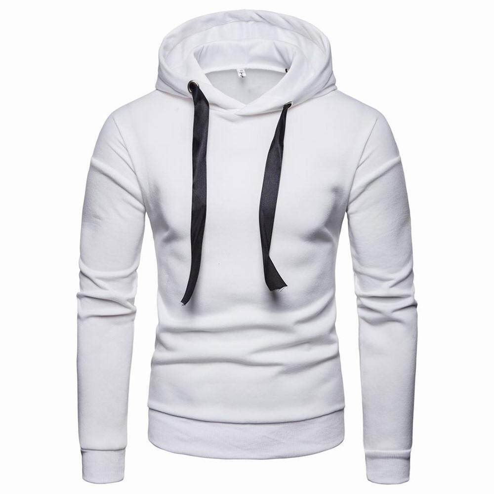 New Men's Casual Pure Color Pullover Long Sleeve Hooded Sweatshirt Tops Blouse