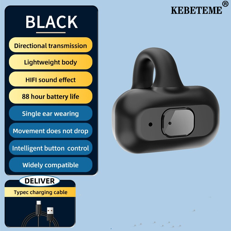 KEBETEME Wireless Bone Conduction Earphone Ear Clip Type Single Ear Waterproof Sports Business Headset ราคา 59 บาท*ส่งฟรี