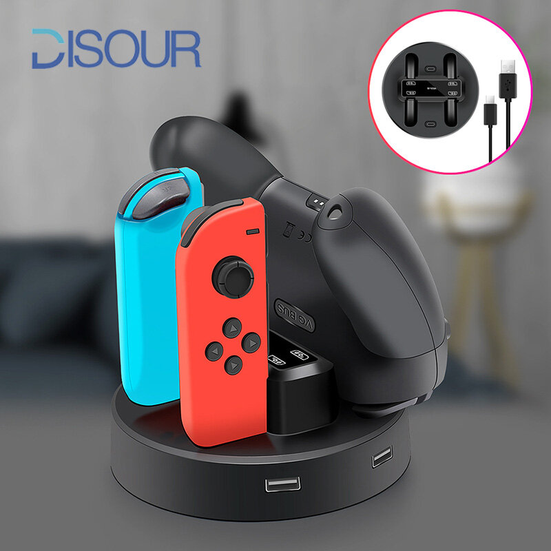 Disour bộ sạc đa năng cho nintendo switch tay cầm joy-con bộ điều khiển bốn lần sạc pro đế sạc bảng điều khiển