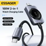 Essager 100W 2-Trong-1 C-C Loại C Cáp Type-C Để Type-C + Đồng Hồ 100W Nhanh Chóng Cáp sạc IWatch Không Dây Sạc Sạc Sạc USB C cuộn dây Cho MacBook iPad Iphone17 16 15 Pro Max samsung Xiaomi Huawei điện thoại 2-in-1 Loại C xem sạc nhanh cáp dữ liệu