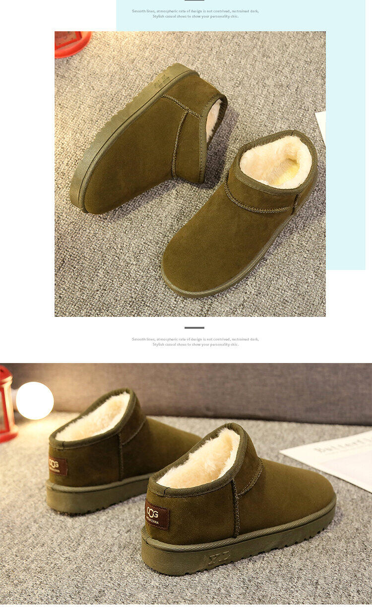 Giày Bông Giữ Ấm Mẫu Mới Mùa Đông 2021 Bốt Đi Tuyết Lót Lông Người Lười Lười Đế Bằng Bánh Mì Cổ Thấp Học Sinh Nữ 34