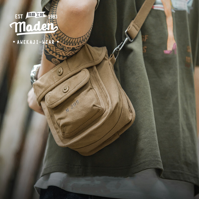 MADEN brand Workwear Style 2025 autumn New Men Youth Tough Guy Outdoor Retro American M209 Crossbody Bag Outdoor Canvas One Shoulder Handheld Buckle Square Waist Bag