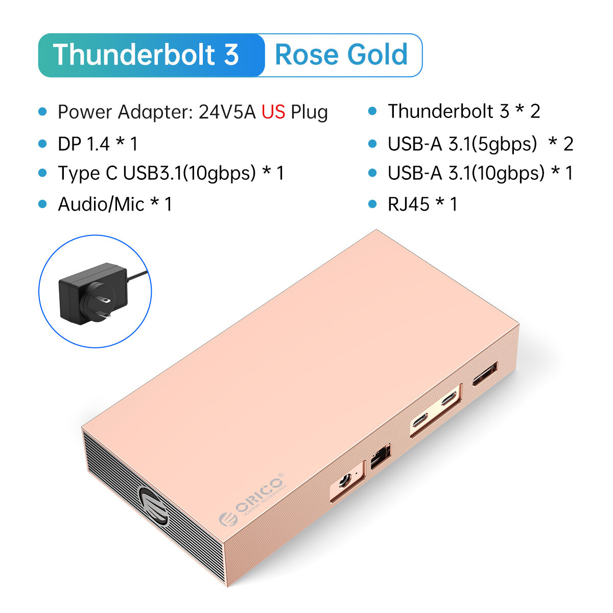 ORICO Thunderbolt 3 USB C trạm nối với M.2 SATA/ NVMe SSD bao vây 8k60hz Ethernet 100W PD loại Hub U