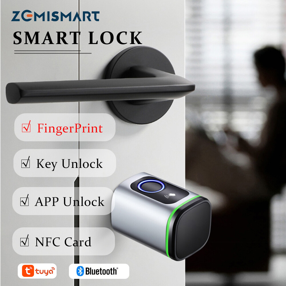 Zemismart 4in1 Smart Fingerprint Door Lock DIY Electronic Biometric Smart Security Door Lock USB Charge Tuya BLE Combination Knob Lock For Home/Office/Hotel DIY Lock APP/IC Card/Key/Fingerprint Unlock Tuya APP Remote Control ราคา 3,799 บาท*ส่งฟรี