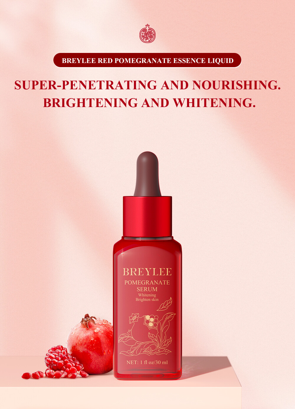 BREYLEE Serum Tinh Chất Lựu Đỏ 30ml Làm Trắng Da, Dưỡng Ẩm, Chống Oxy Hóa,Không Chất Phụ Gia,An Toàn Và Đáng Tin Cậy, Sử Dụng Được Cho Da Nhạy Cảm,for Women Men Beauty Skincare,Red Pomegranate Serum 30ml