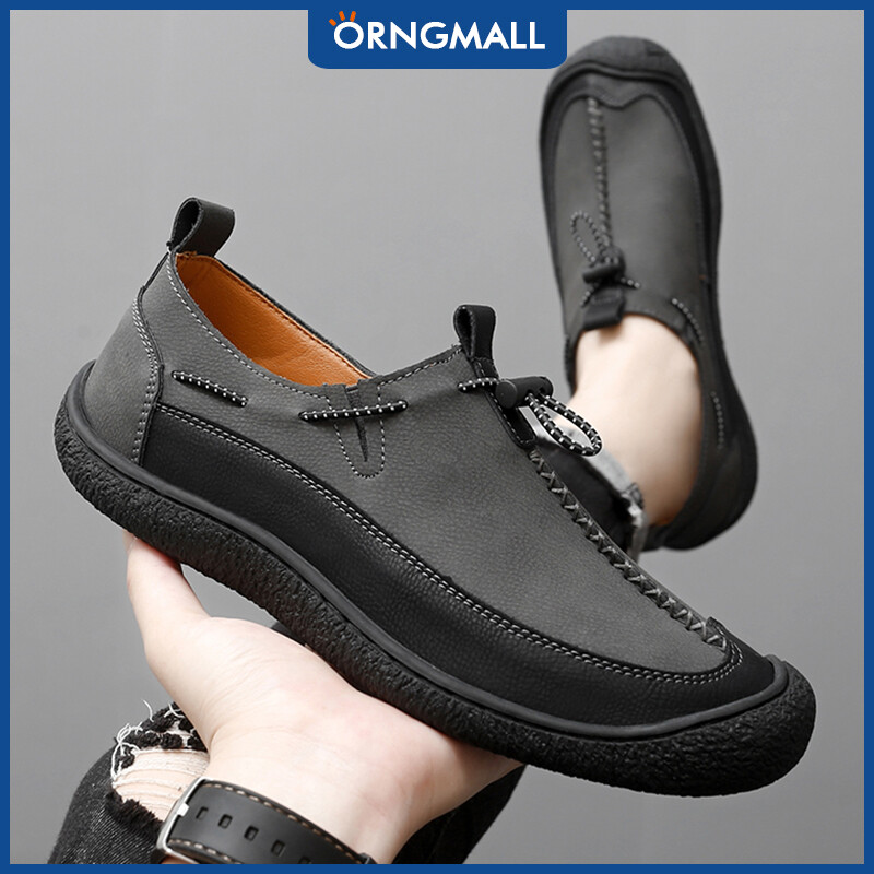 ORNGMALL Thời trang nam da giản dị Giày tay-khâu mềm mại Giày lười nam thoải mái Giày da đanh thoáng