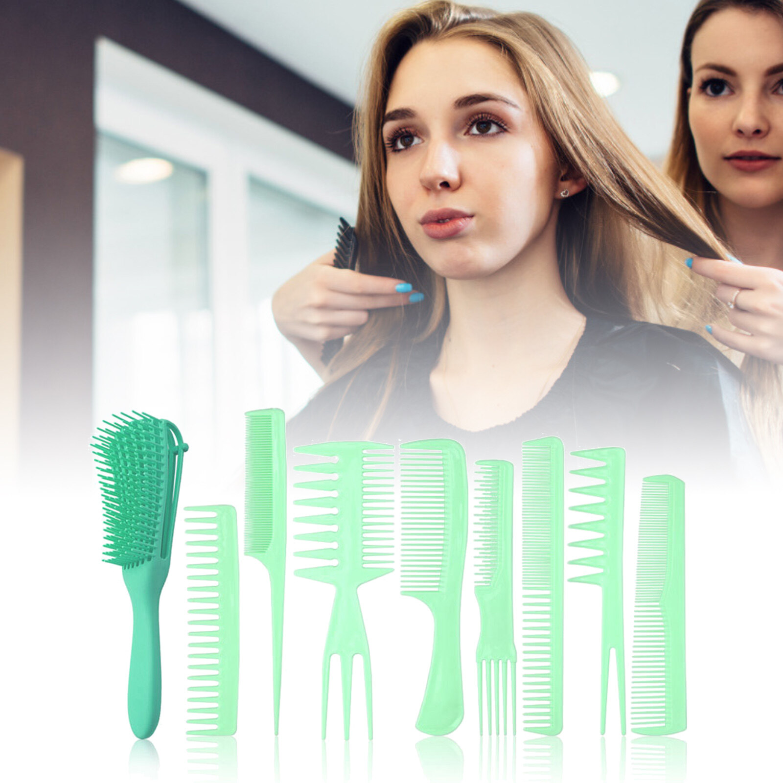 Bộ 9 Chiếc Lược Chải Tóc, Bộ Lược Tạo Kiểu Tóc Gỡ Rối Bộ Lược Cắt Tóc Bộ Kẹp Lược Tạo Kiểu Chống Tĩnh Điện Cho Salon Dành Cho Nữ Nam