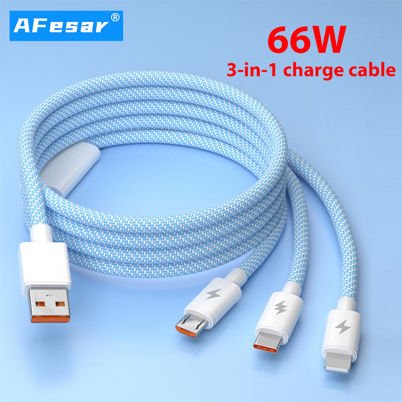 Cáp sạc nhanh USB 3 trong 1 66W cho iPhone Xiaomi Samsung Huawei Oppo Phụ kiện điện thoại loại USB cáp Bộ sạc Micro C