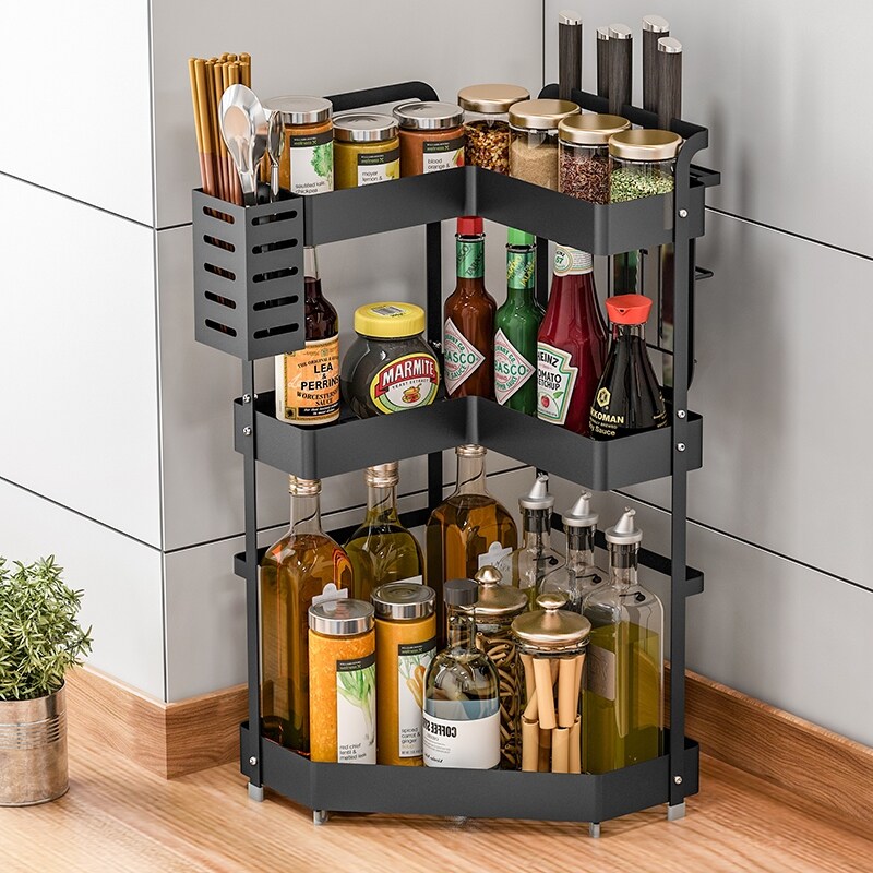 Gambar Kitchen corner condiment receive triangle corner shelf mesa condiment rack for bottles artifact