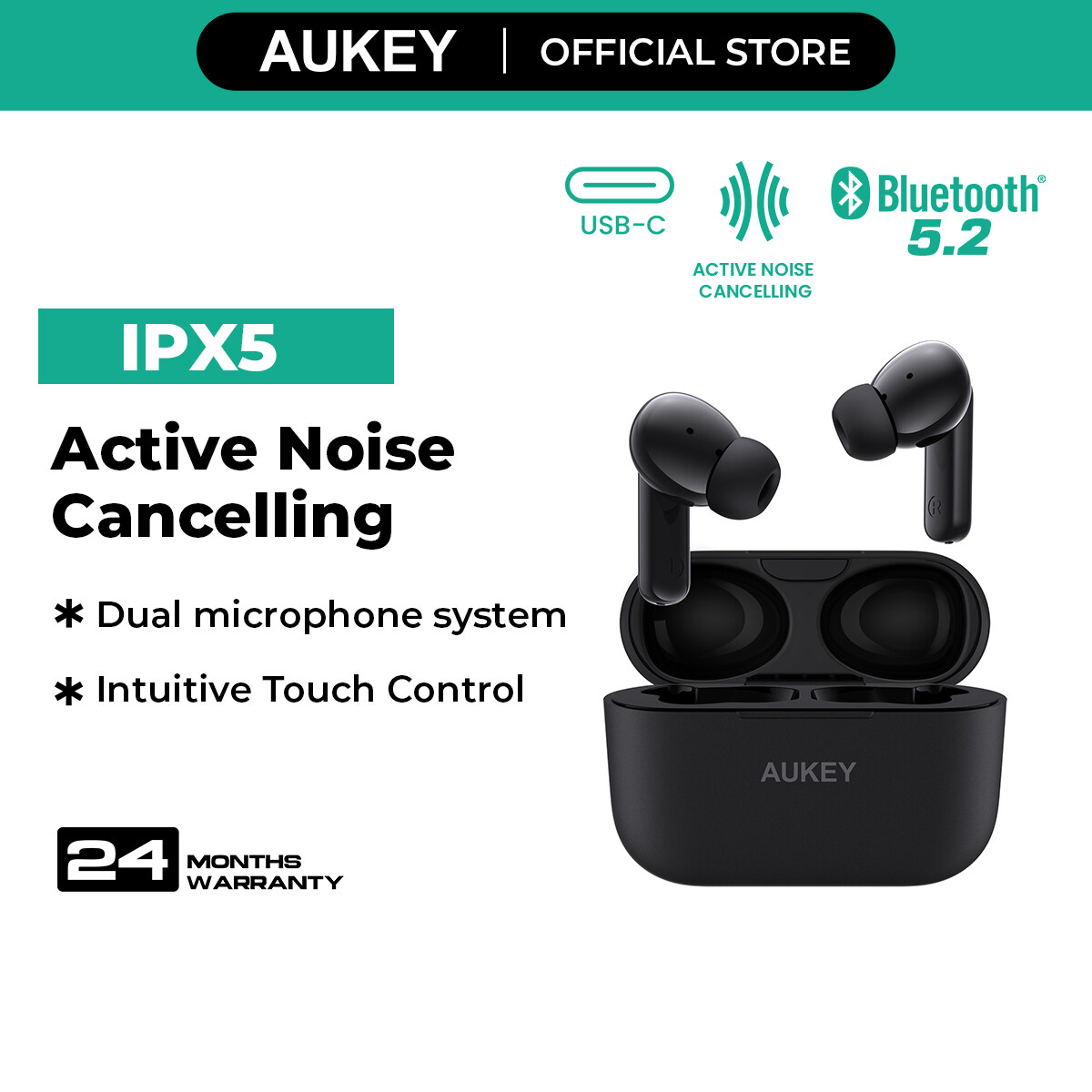 Aukey True Wireless Earbuds Active Noise Cancelling Bluetooth