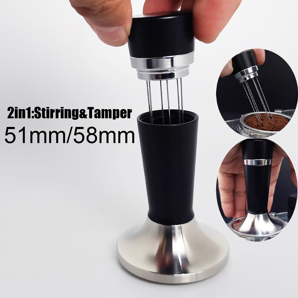 51mm 58mm Máy nén espresso với cà phê khuấy, 2 trong 1 Cà phê nhà phân phối tampers & wdt công cụ, 6 kim 0.6mm Espresso khuấy