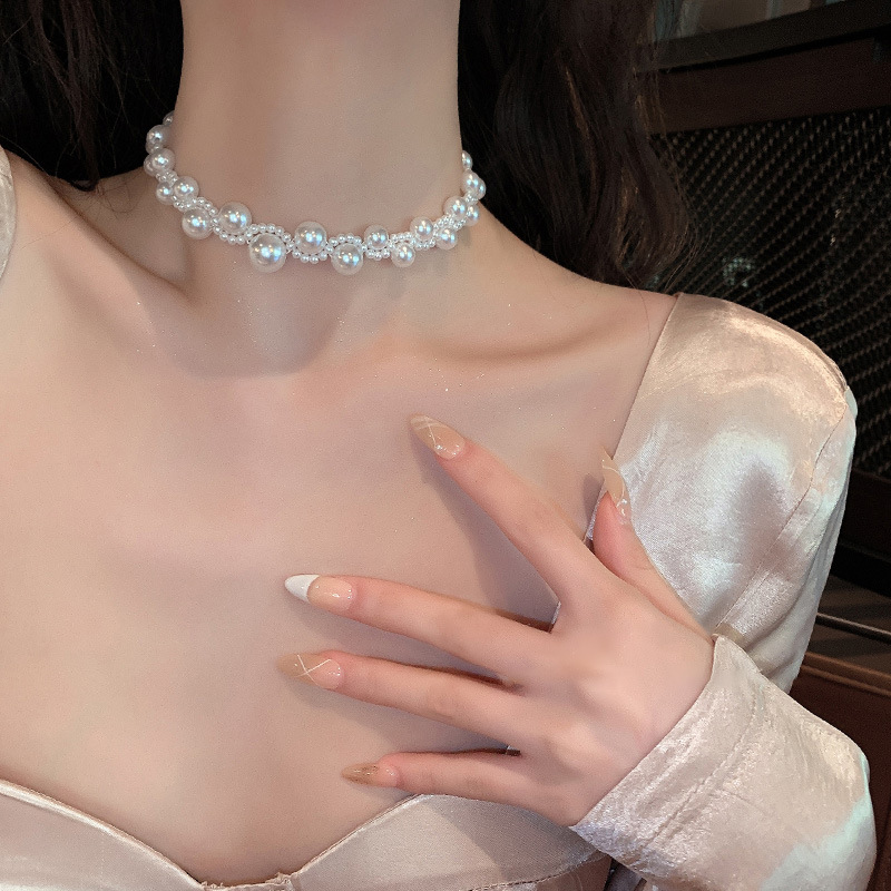 Vòng Cổ Choker Vòng cổ đính cườm nữ tính Vòng cổ ngọc trai cổ điển Pháp