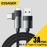 Essager 2 trong 1 USB-A để Loại C + Cáp Lightning 3A USB A-C A-L dây cho iphone16 15 14/13/12/11/10/9/8/7/6/5 MACBOOK iPad Apple Airpods đồng hồ cho Huawei Mate XT Xiaomi 14 điện thoại di động loại C sét sạc điện thoại máy tính bảng máy tính xách tay dây
