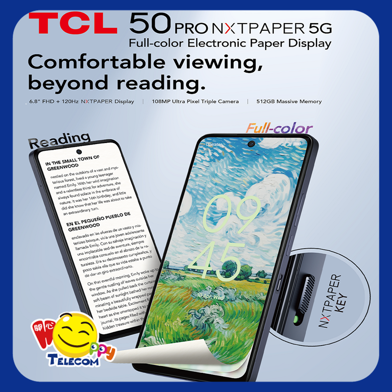 TCL 50 PRO NXTPAPER 5G Smart Mobile Phone Paperwhite eReader 108MP Camera 6.8inch hole-punch display ราคา 17,400 บาท*ส่งฟรี