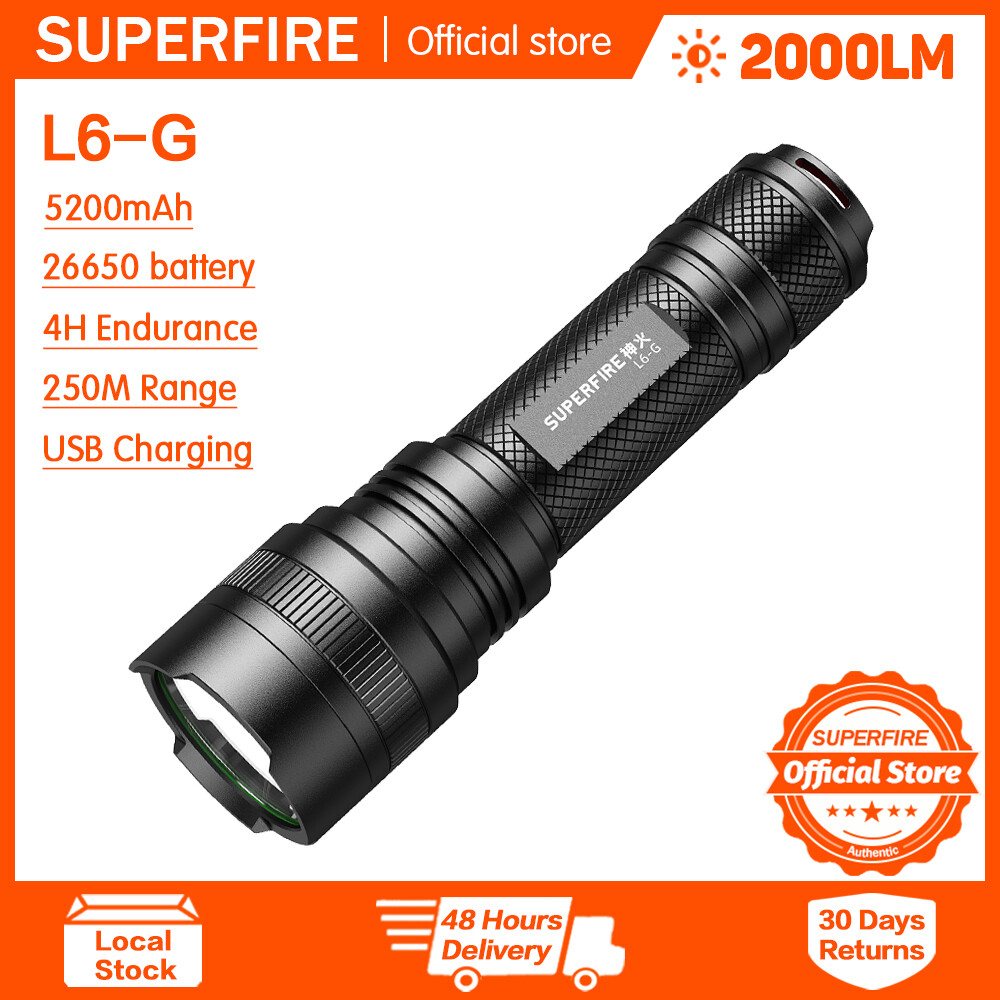 Superfire đèn pin đèn pin 36w led l6-g đèn pin siêu sáng đèn pin sạc điện