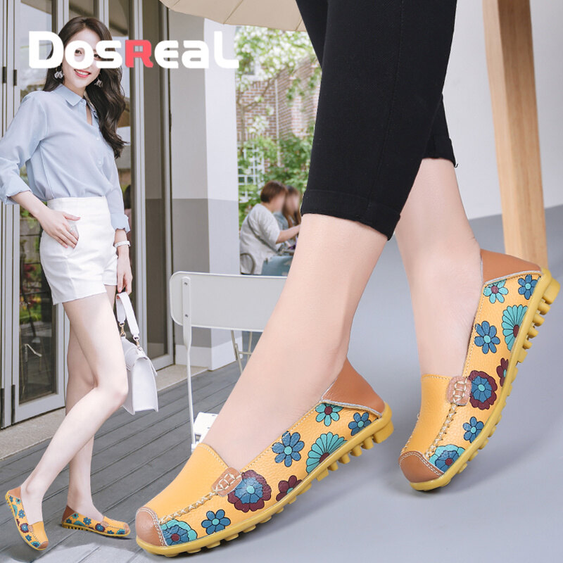 DOSREAL SUPER SALE Flat Shoes For Women Slip On Korean Genuine Leather White Shoes Casual Shoes Women Loafers Soft Nurse Ballet Shoes Big Size 35-42 ราคา 506 บาท*ส่งฟรี