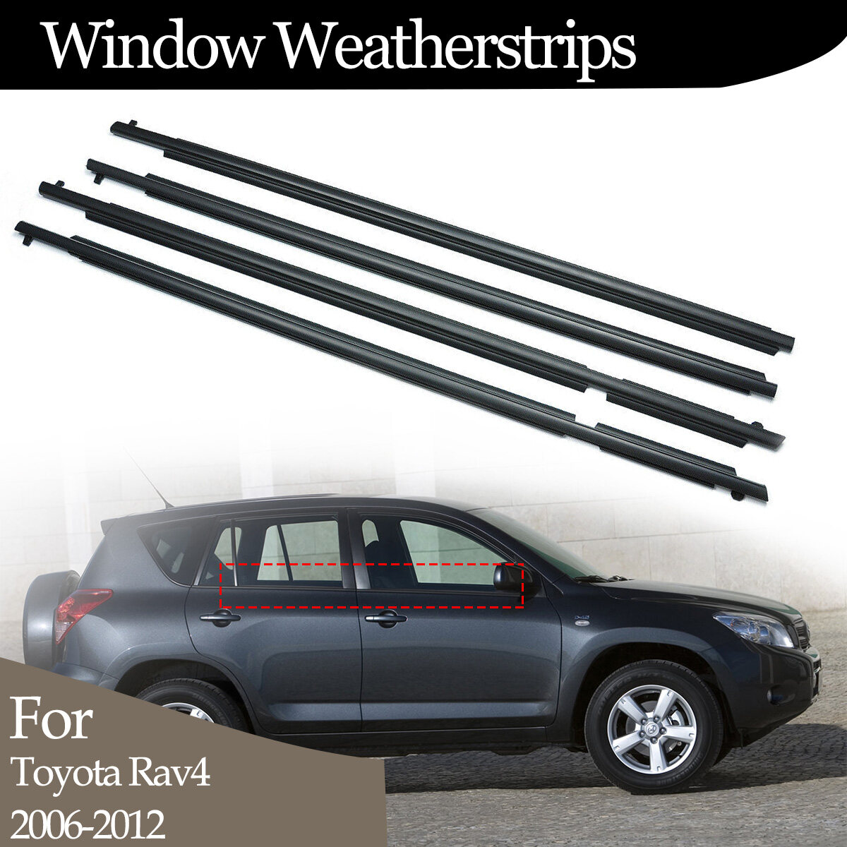 4Pcs Car Weatherstrip Moulding Trim Door Outer Window Seal Rubber