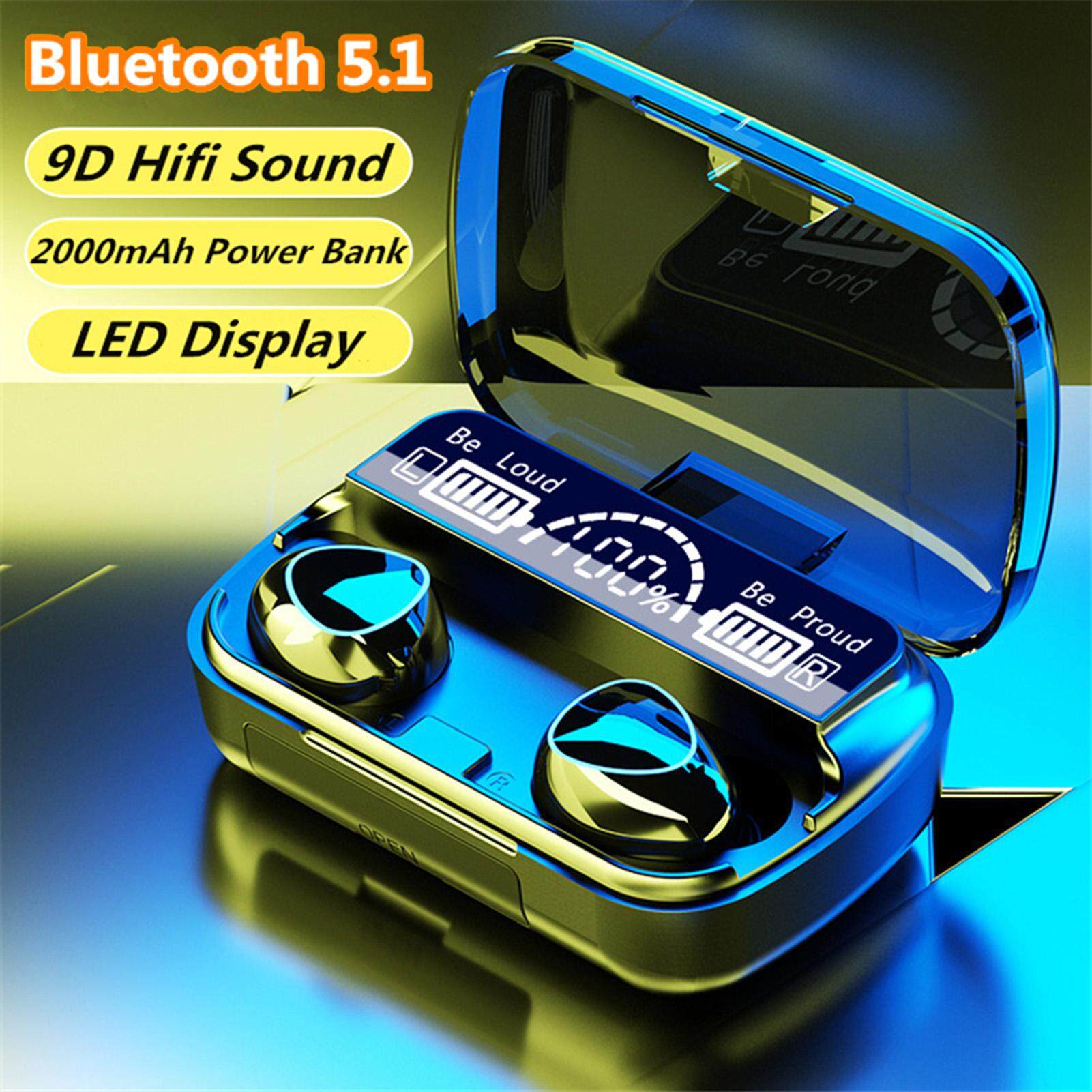 Tai Nghe Nhét Tai Không Dây Bluetooth 5.1 Màn Hình LED Chống Nước IPX7 9D