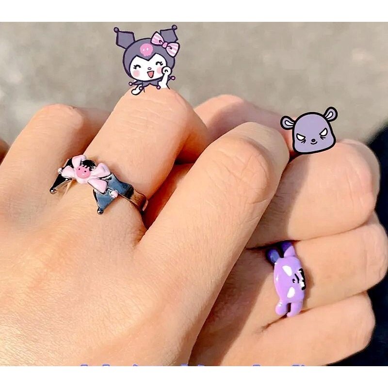 2pcs/set Kawaii Sanrio Accessories Ring Kuromi Cute Beauty Couple