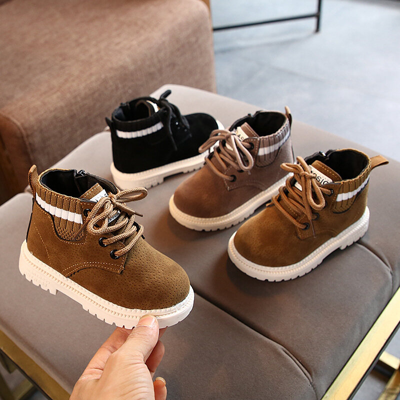 Giày cotton cho trẻ em, bốt martin bé trai và vải bông bốt đơn cổ điển cho bé gái bốt đi tuyết đế mềm cho trẻ em