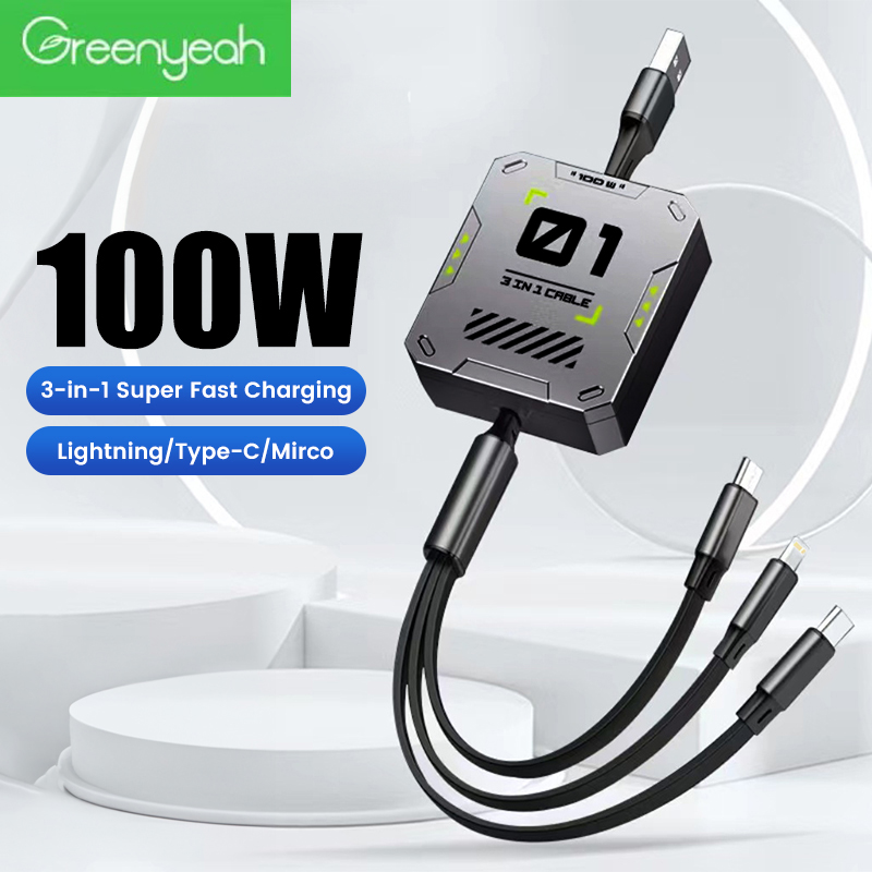 Greenyeah 3 trong 1 micro usb loại c cáp sạc đa cổng usb cáp sạc nhiều usb điện thoại usb cáp